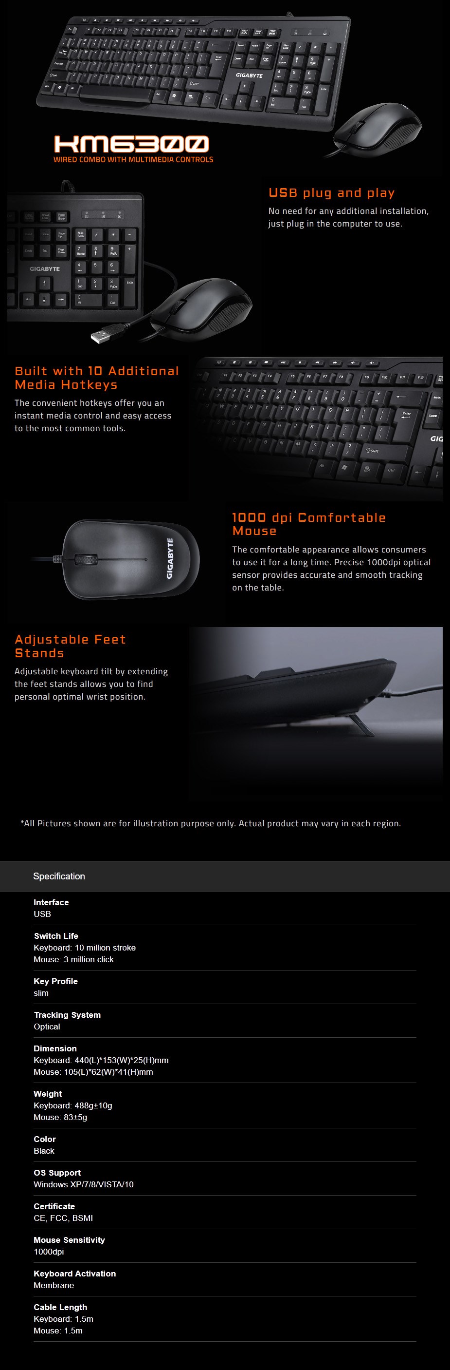 Gigabyte KM6300 USB Keyboard & Mouse Combo